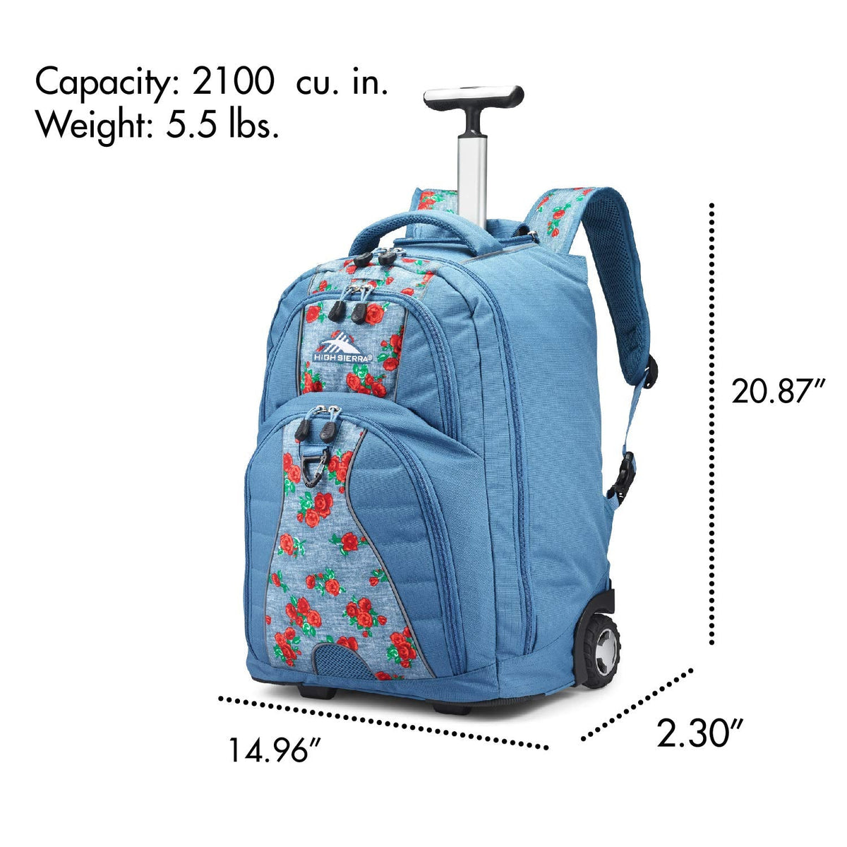 High Sierra Freewheel Wheeled Laptop Backpack, 15-inch Student Laptop Backpack Denim Rose