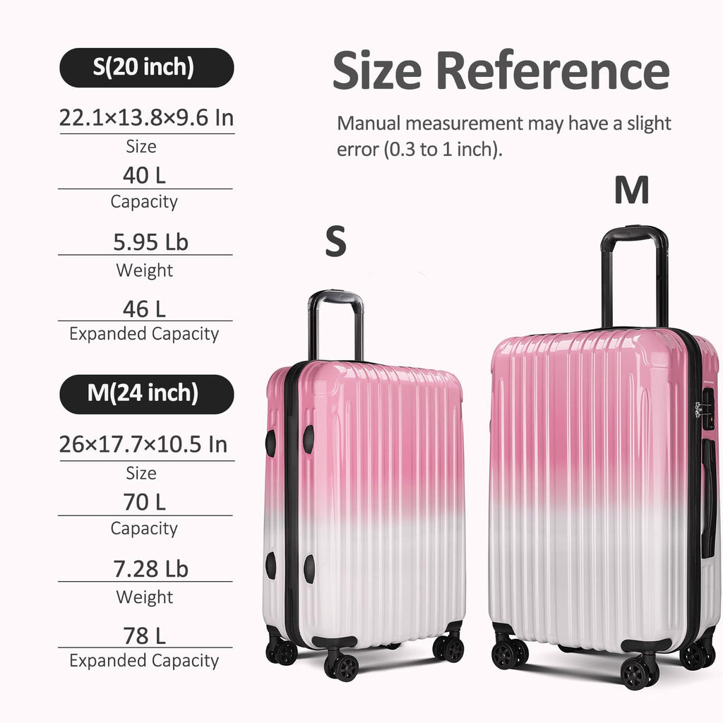 VIVIcity Carry on Luggage 2 Sets(20in/24in) with Spinner Wheels, Lightweight PC+ABS Hard Shell Suitcases, Expandbale Storage & TSA Aprovel Lock