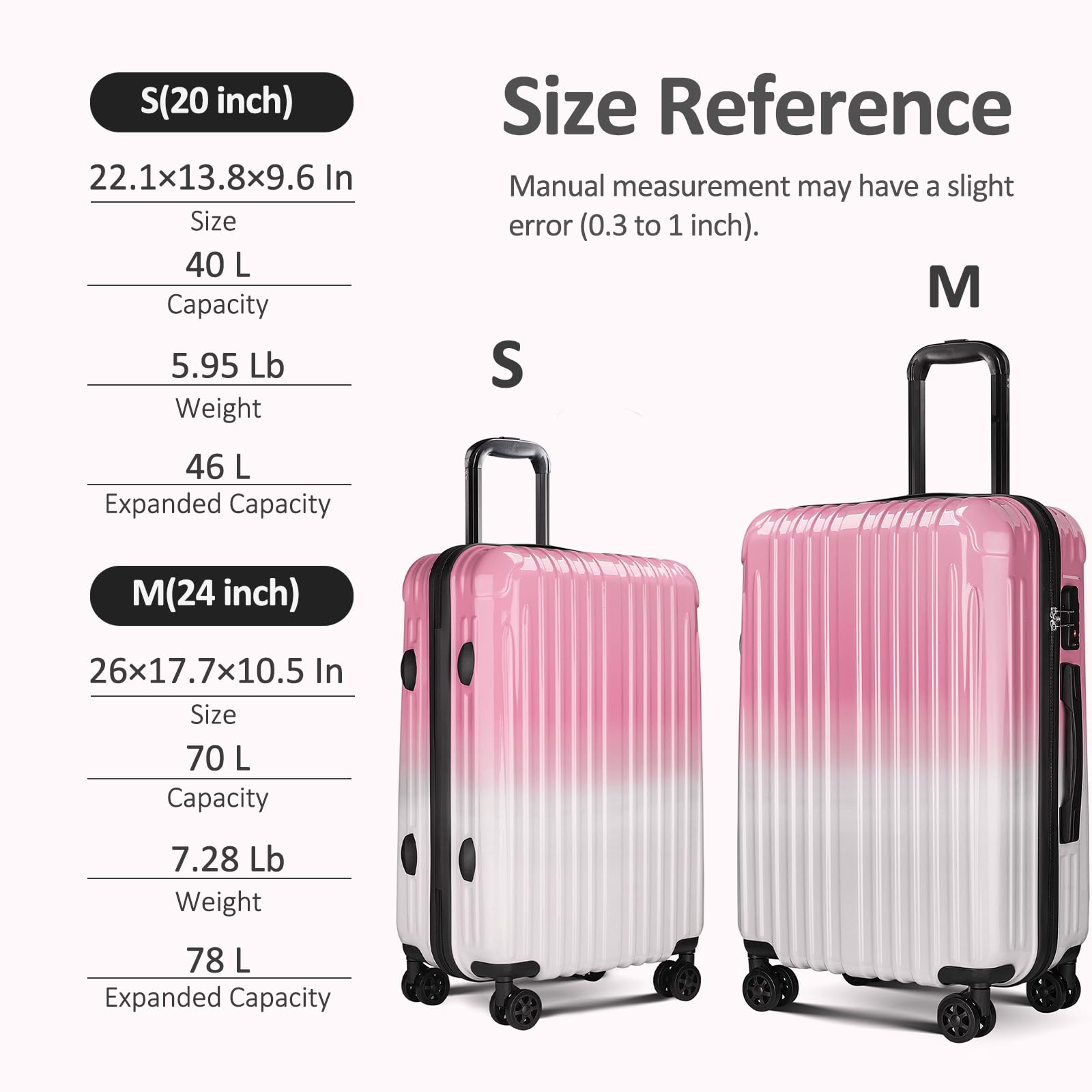 VIVIcity Carry on Luggage 2 Sets(20in/24in) with Spinner Wheels, Lightweight PC+ABS Hard Shell Suitcases, Expandbale Storage & TSA Aprovel Lock