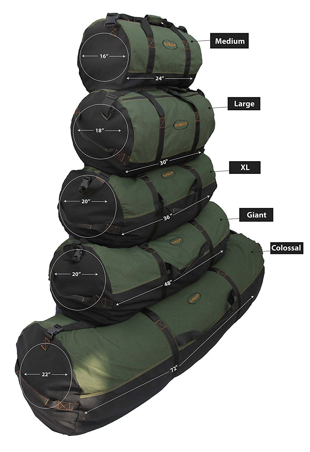 Ledmark Heavyweight Cotton Canvas Outback Duffle Bag, Green, Giant 48" x 20"