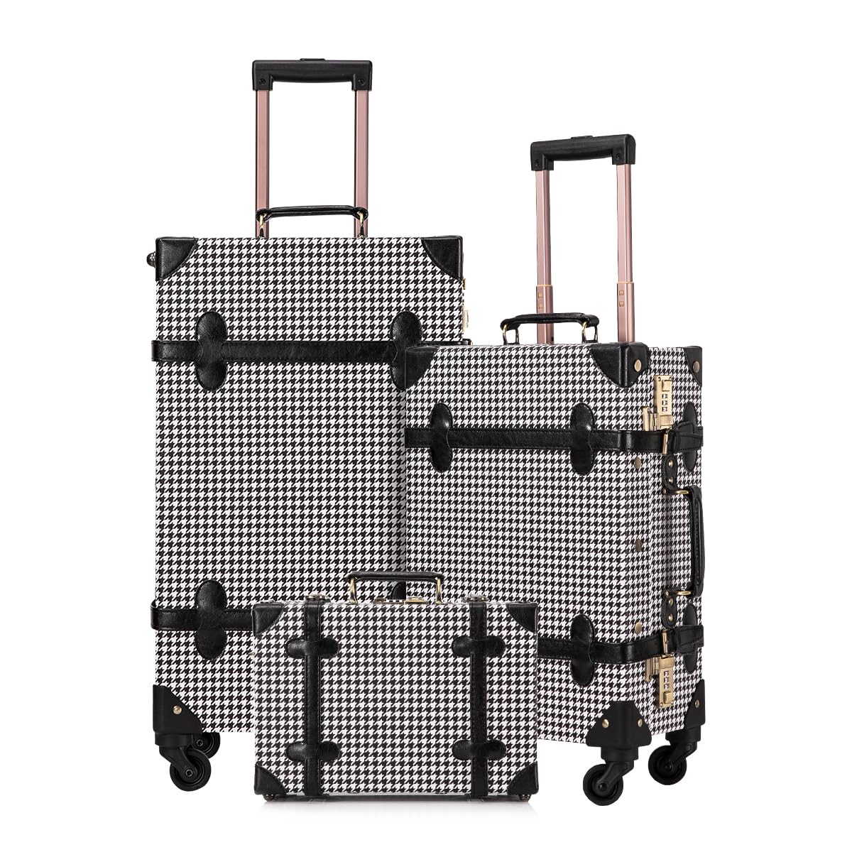 UNIWALKER Vintage Luggage Set of 3, Retro Spinner Trunk with Combo Lock for Women, Cute Designer Travel Suitcase Set with Train Case (26"+20"+12", grid)