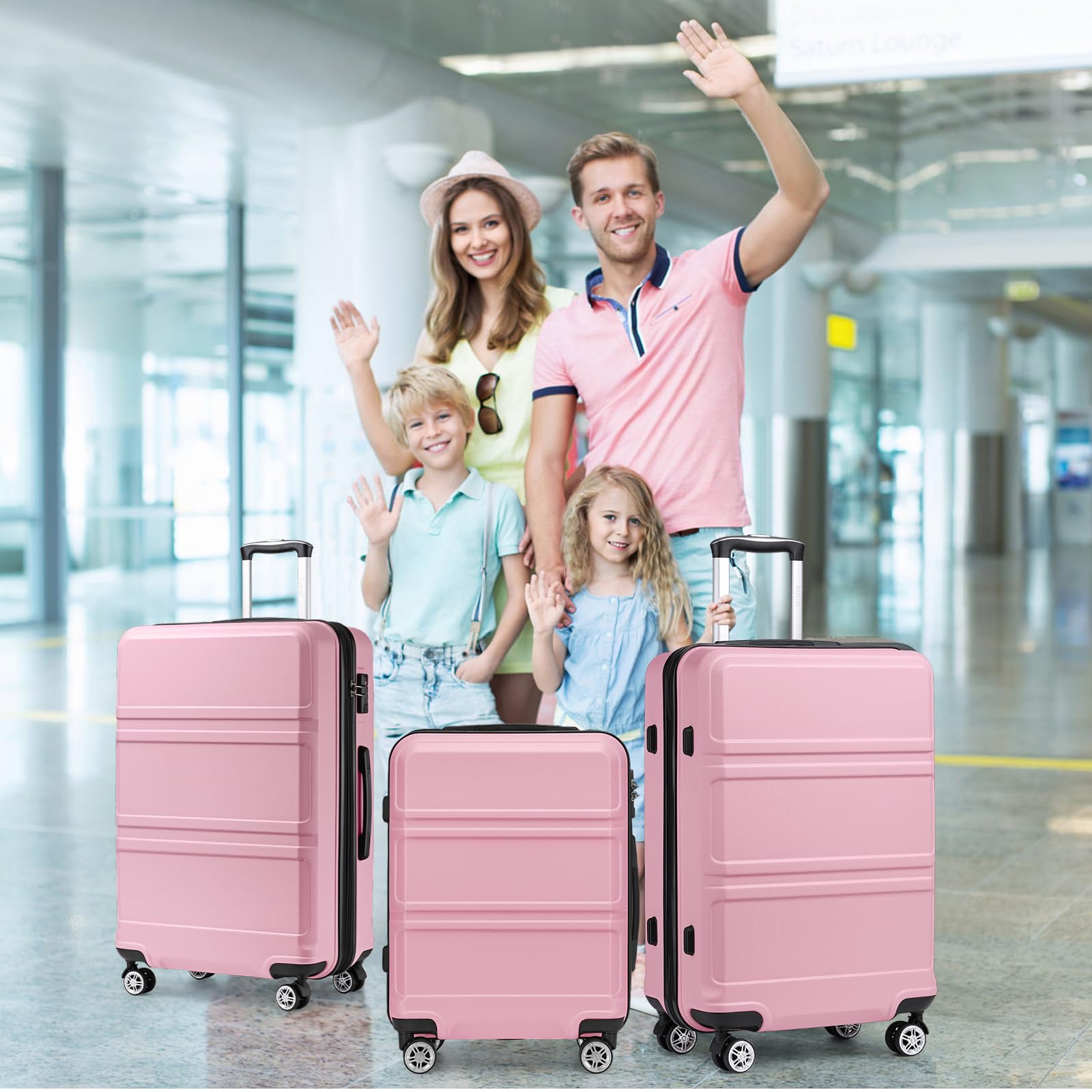 Kono 20" Carry on Luggage with Spinner Wheel TSA Lock, Lightweight PC+ABS Hardside Luggage Durable Small Carry on Suitcase Pink