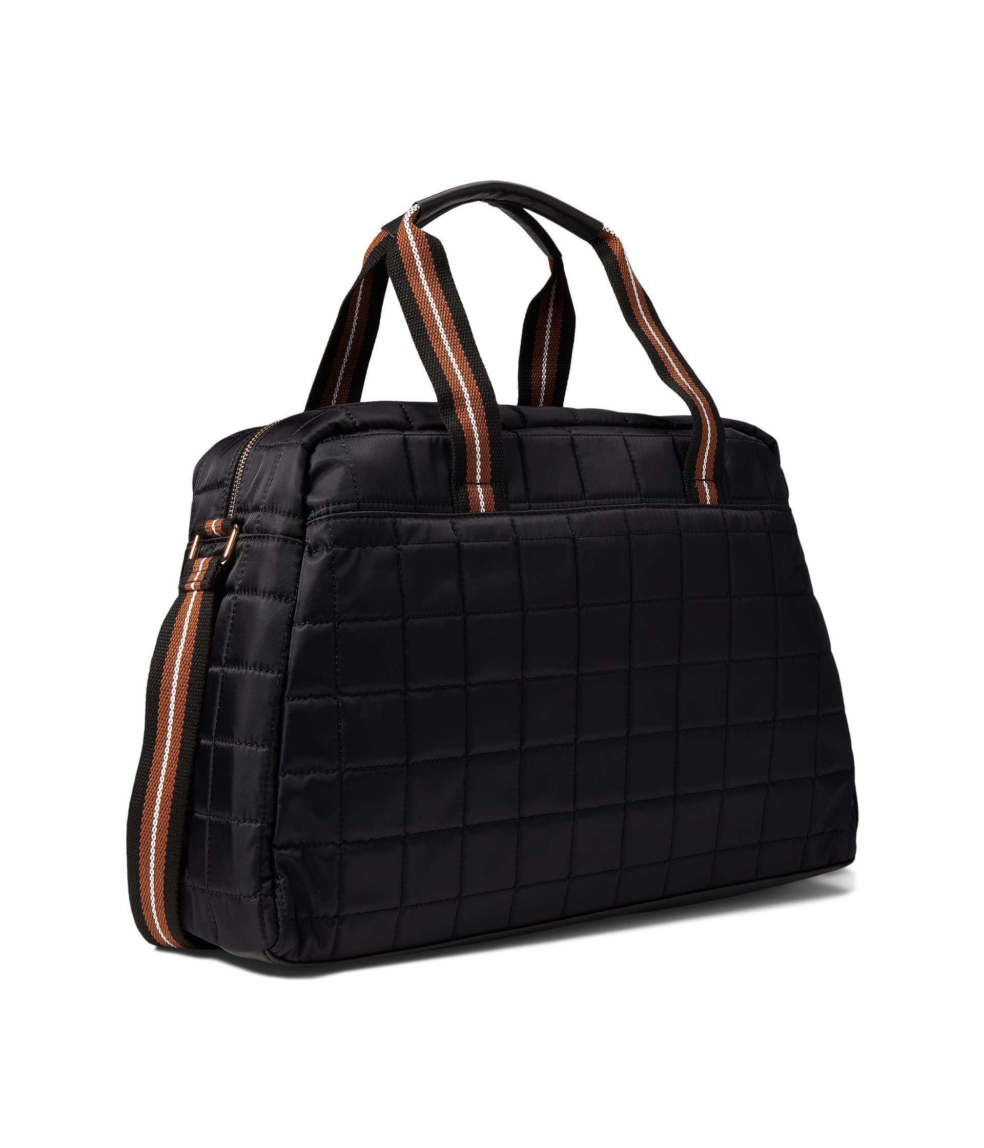 Anne Klein Quilted Nylon Weekender, Black/Black/Black-Cognac-White