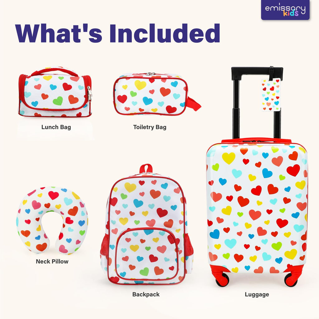 Emissary 5 Piece Kids Luggage Set - Carry On Suitcases With Wheels For Girls & Toddlers, Travel Luggage