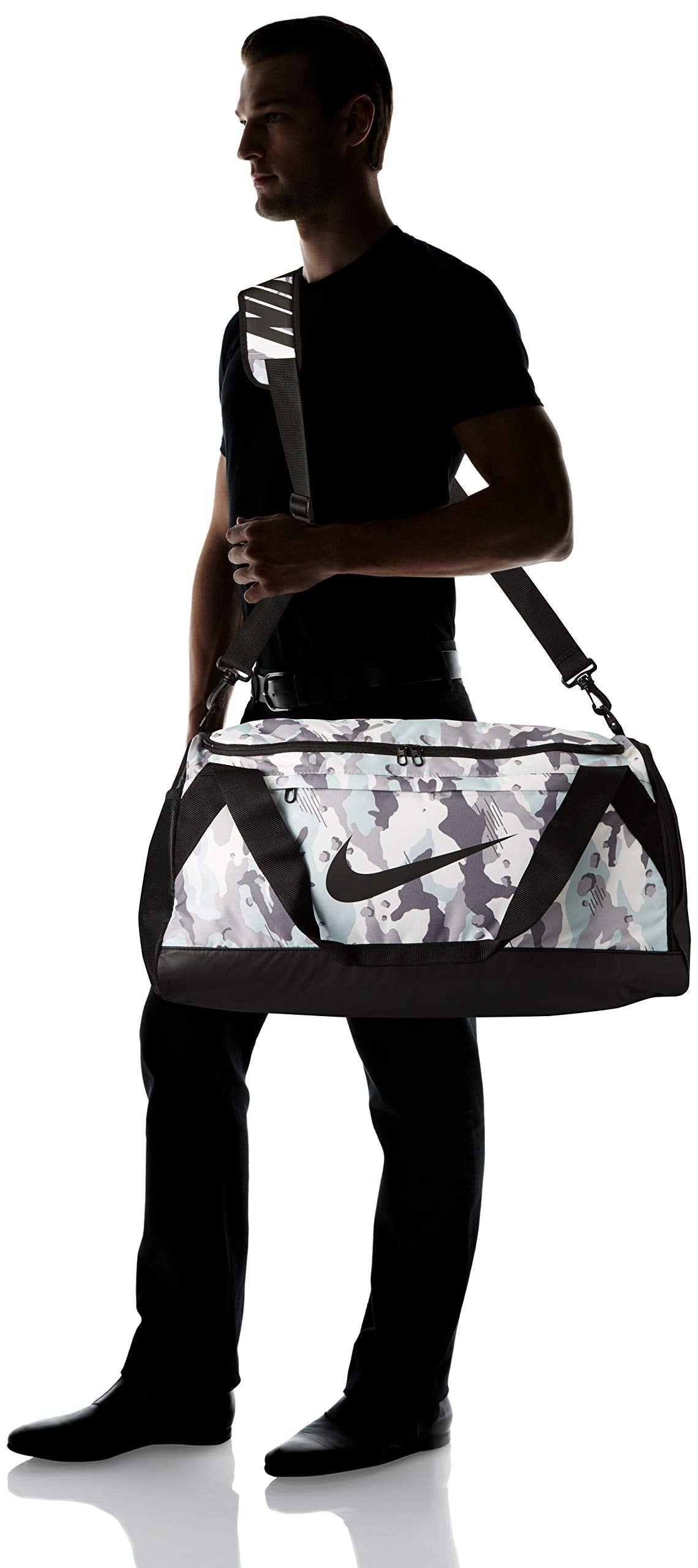 NIKE Brasilia Medium Duffle - All Over Print, White/Black/Black, Misc