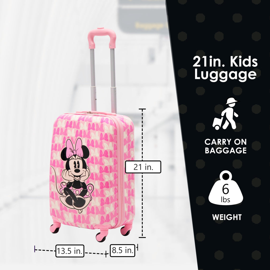 FUL Disney Minnie Mouse 21 Inch Kids Carry On Luggage, Hardshell Rolling Suitcase with Spinner Wheels, Pink-Bows