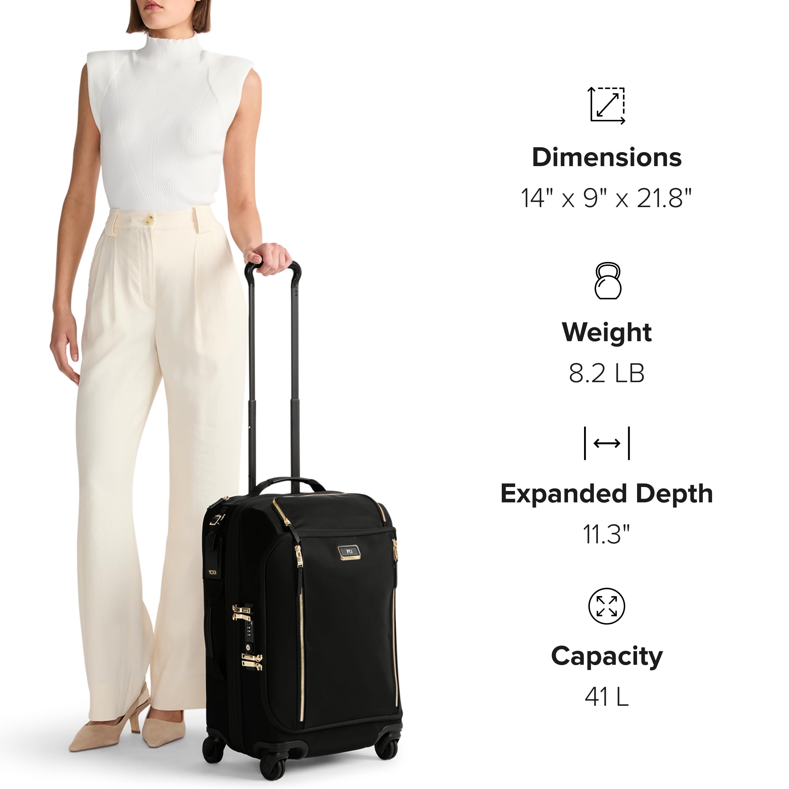 TUMI - Voyageur Leger 4 Wheeled Luggage - Women's Lightweight and Spacious, Sleek Silhouette, Durable Premium Suitcase - 21.8" Continental Expandable Carry-On, Black with Gunmetal Hardware