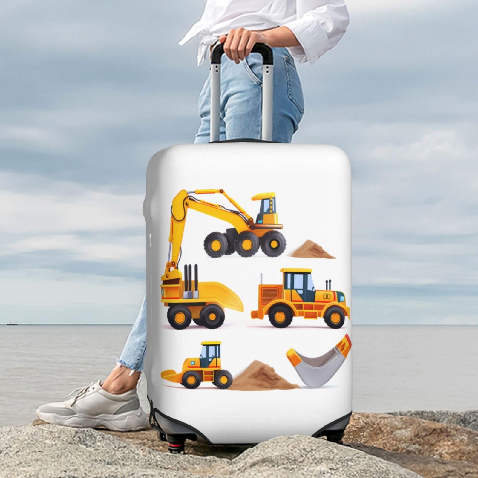 YouQu Luggage Suitcase COVER Machinery Excavator Truck and Loader, Cartoon Toy Suitcase COVERS Elastic, M - Fits 22-24 inch luggage (No Suitcase)