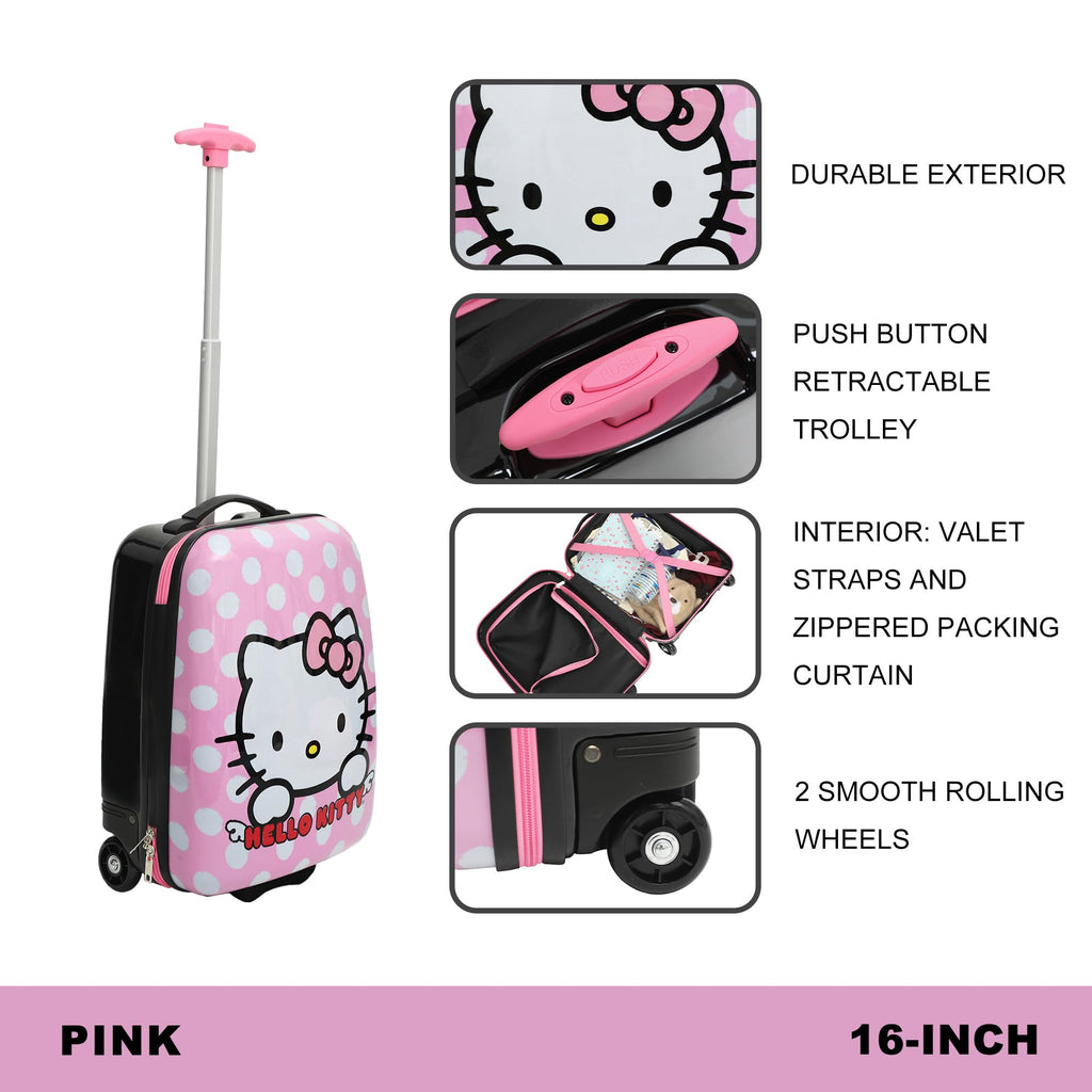 Bioworld Hello Kitty 16 Inch Telescopic Youth Carry-on Luggage Suitcase for Toddler