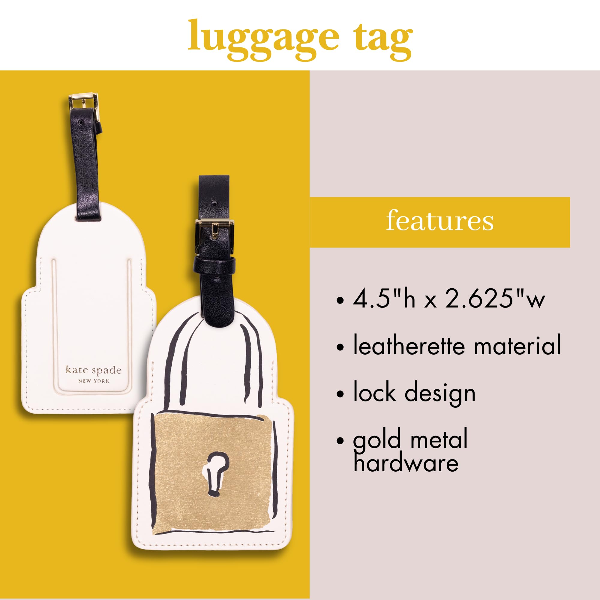 Kate Spade New York Cute Luggage Tag for Women, Durable Vegan Leather Suitcase Tag, Unique Luggage Identifier, Let's Wander