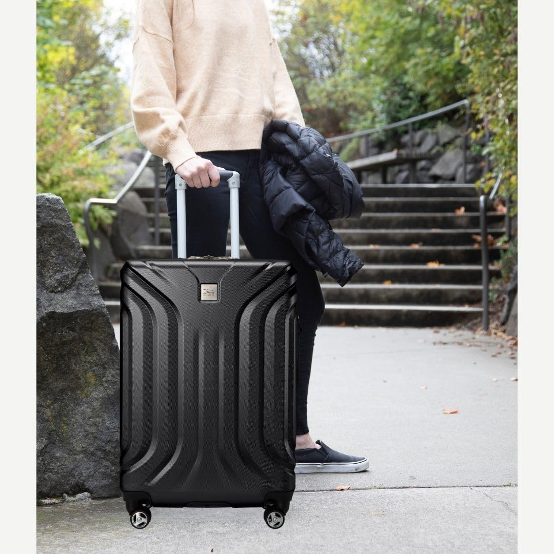Skyway Nimbus 4.0 Expandable, Durable Hardside, 4 Wheel Spinner, Lightweight Suitcase, Unisex, Stylish, Black, Carry-On 20-Inch