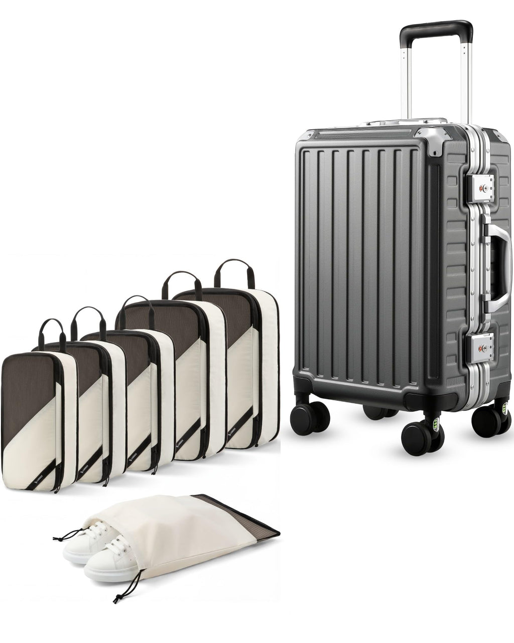 LUGGEX Zipperless Carry On Luggage and 6 Set Travel Packing Cubes Bundle – Travel Essentials