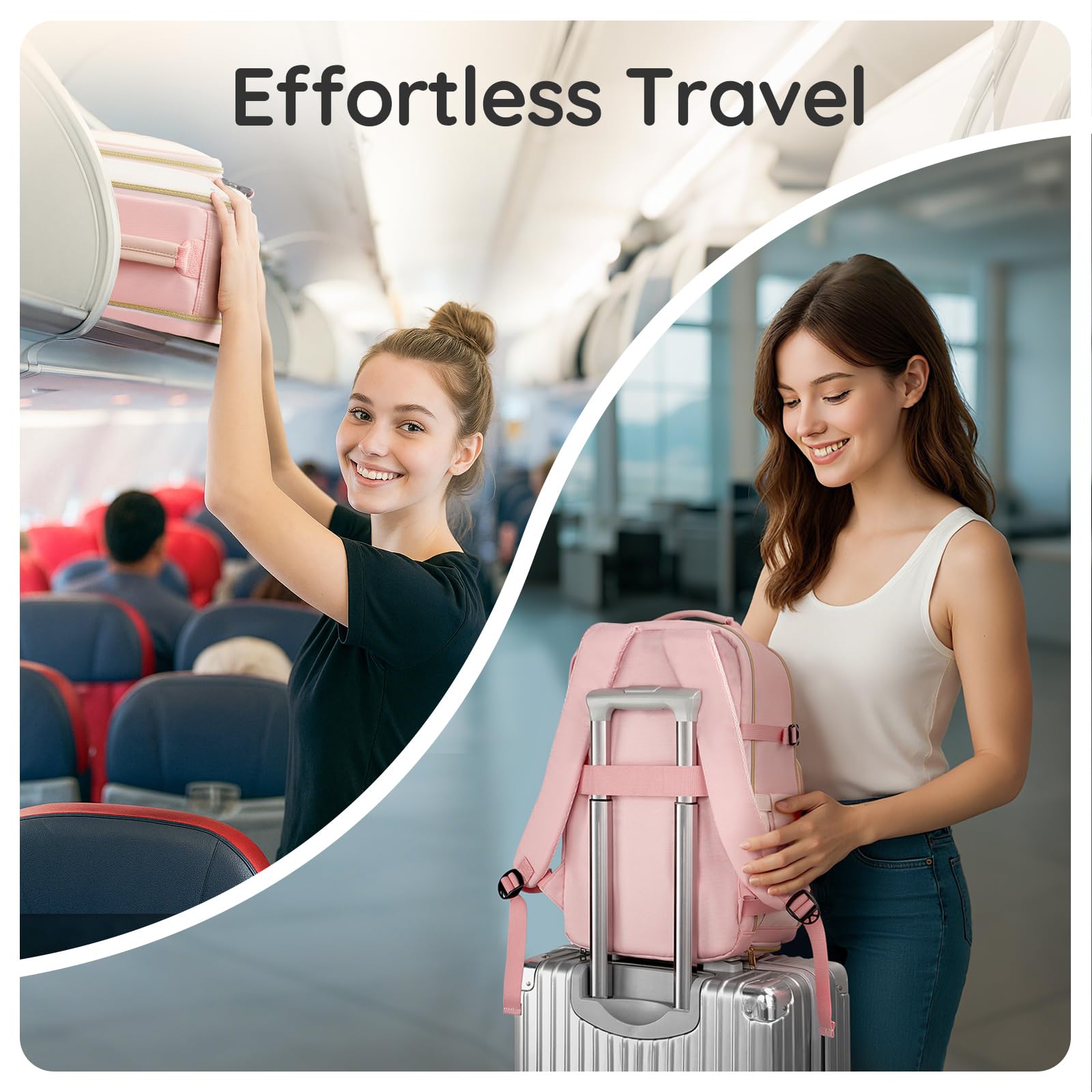 Taygeer Kids Travel Backpack for Airplane, TSA Kids Personal Item Travel Bag Backpack with Luggage Tags & Water Bottle Pocket, Underseat Airline Personal Item Bags for Women Teens Girls, Pink