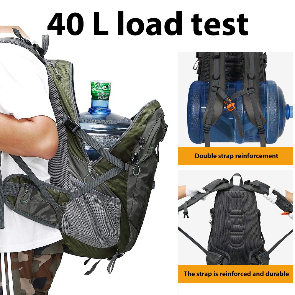 FENGDONG 40L Waterproof Lightweight Hiking,Camping,Travel Backpack for Men Women (green)