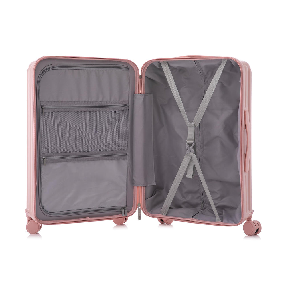 Campfun Luggage Sets 3 Piece, Carry On Luggage Set with Cup Holder and USB Port, Hardshell ABS Suitcase with TSA Lock Double Spinner Wheels Hook, Lightweight Suitcase 20/24/28in, Pink