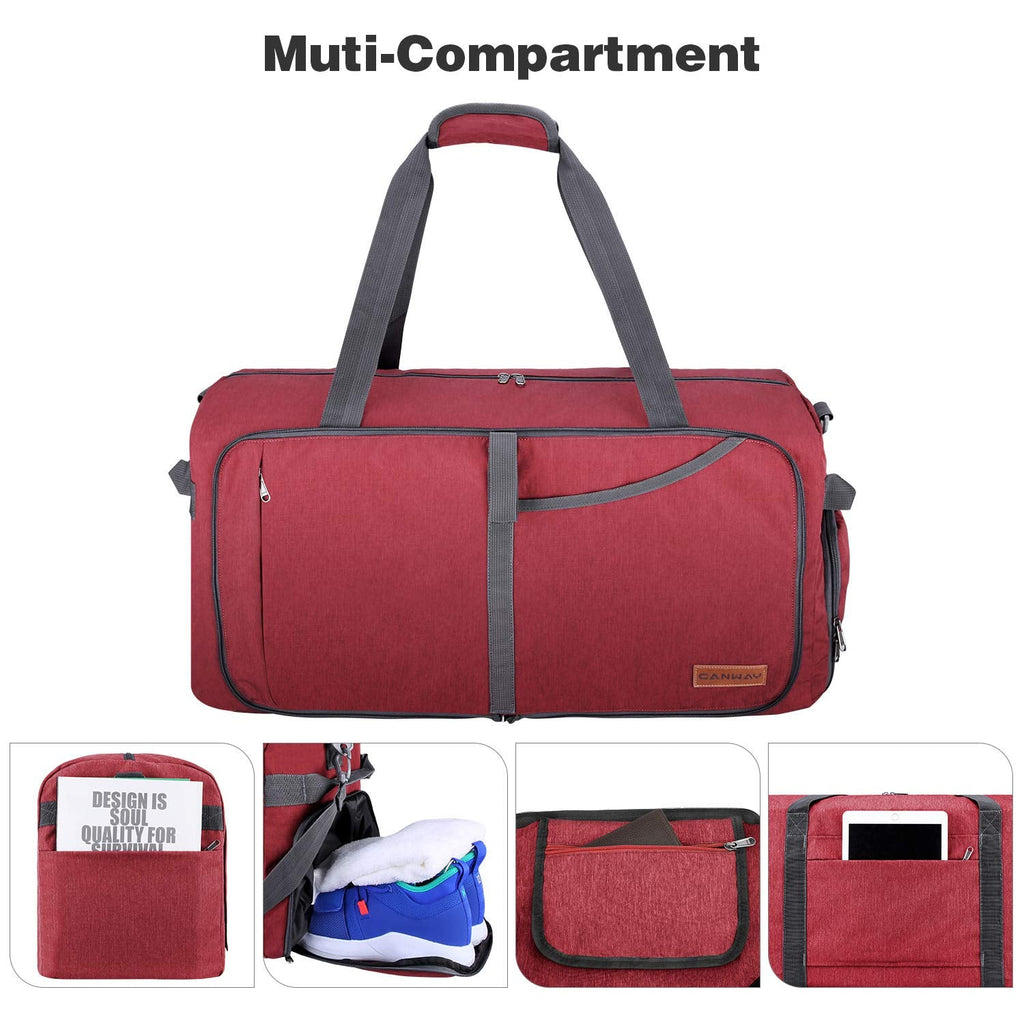 Canway 65L Travel Duffel Bag, Foldable Weekender Bag with Shoes Compartment for Men Women Water-proof & Tear Resistant