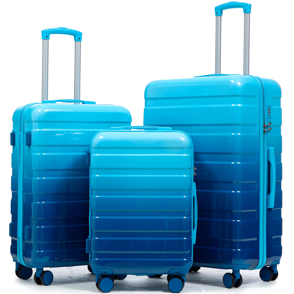 Merax Luggage Set 3 Piece, PC+ABS Hardshell Suitcases with Spinner Wheels and TSA Lock, Lightweight Durable, Gradient Blue, 20/24/28 Inch