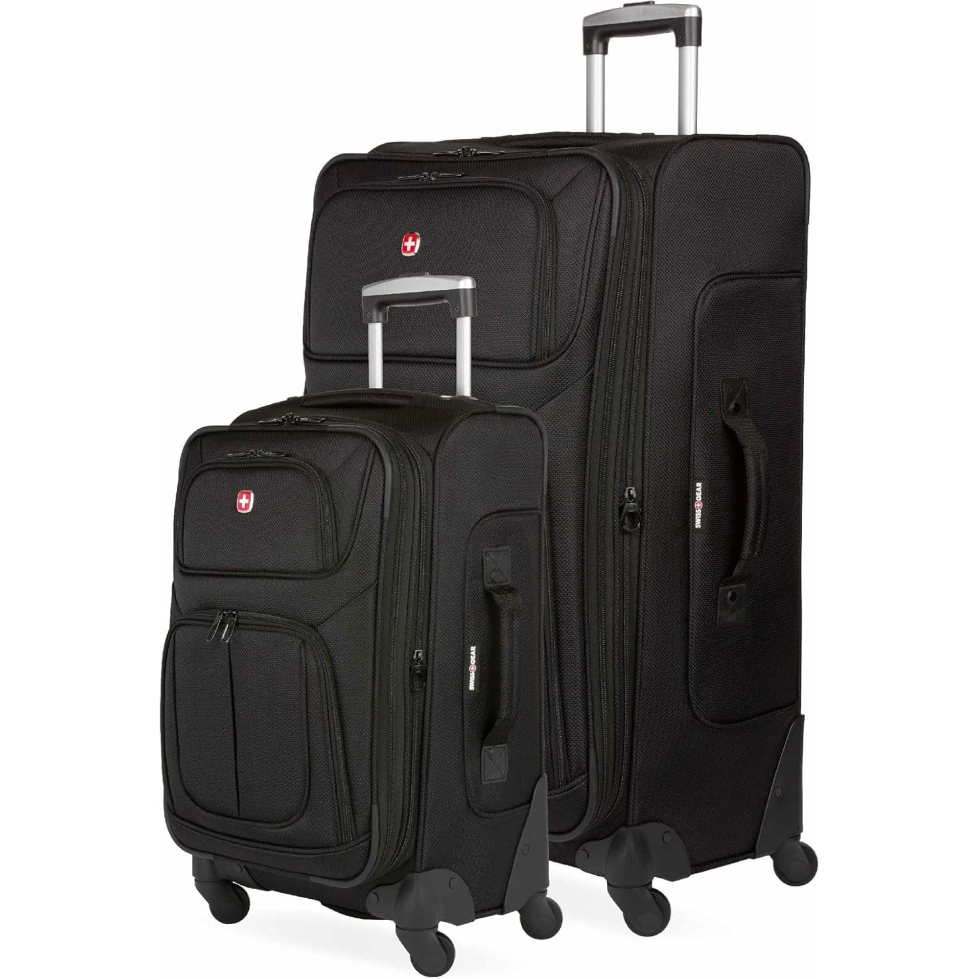SWISSGEAR Sion Softside Expandable Spinner Luggage Durable Lightweight Travel Suitcase, Black, 2-Piece Set (21/29)