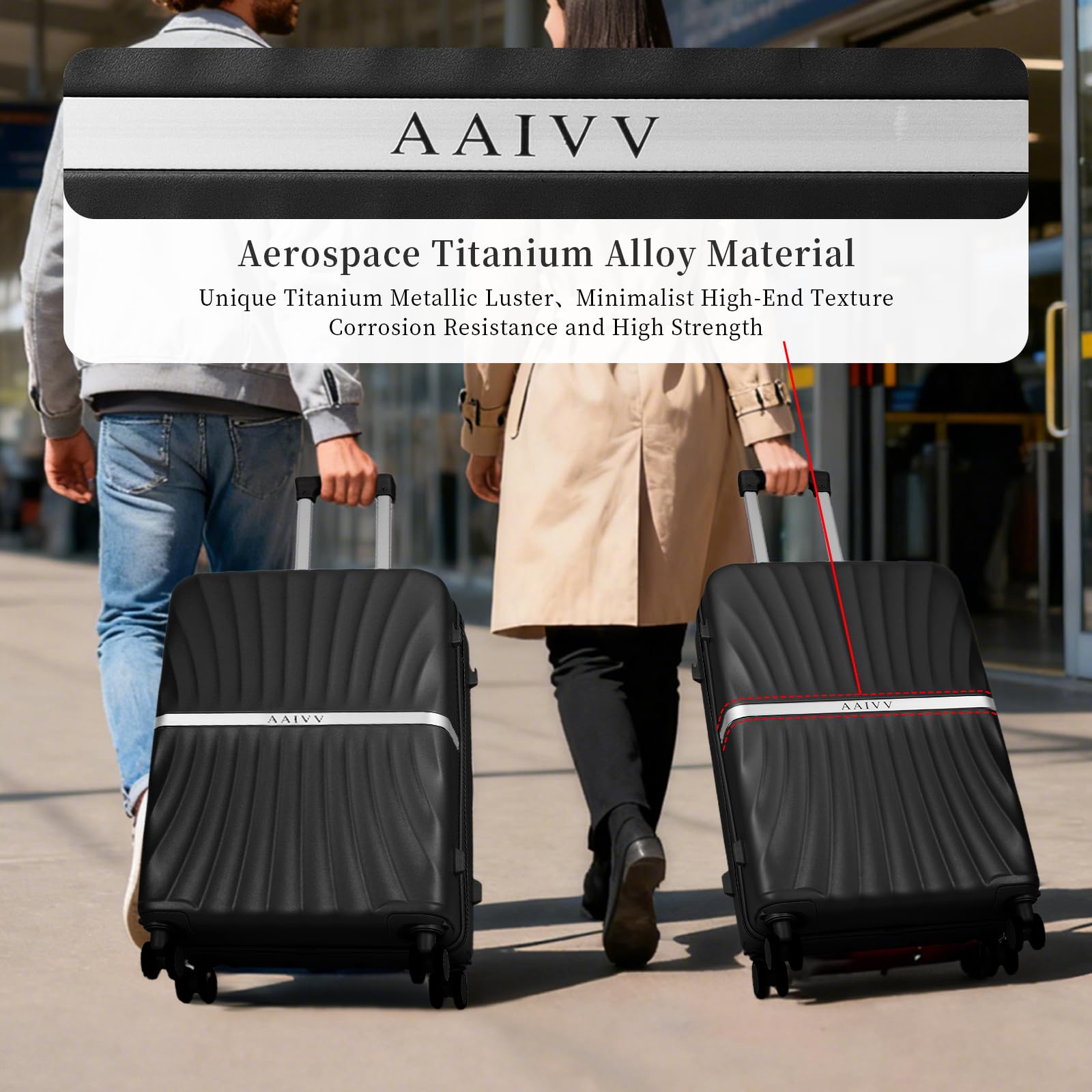 AAIVV Luggage 4 Piece Set Suitcase with TSA, Airline-Approved Hard Shell Expandable Double Spinner Rolling Wheels Suitcases for Lightweight Travel (Black, 28in26in20in13in)