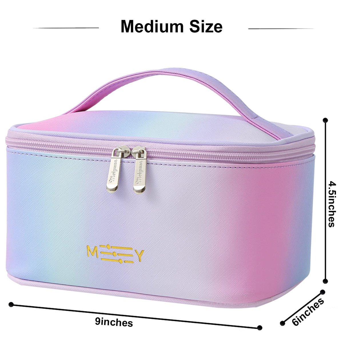 Meiyuuo Makeup Bag Large Cosmetic Bags for Women Girls Cute Travel Zipper Pouch Toiletry Organizer for Beauty Essentials Waterproof (Gradient Rainbow Pink)