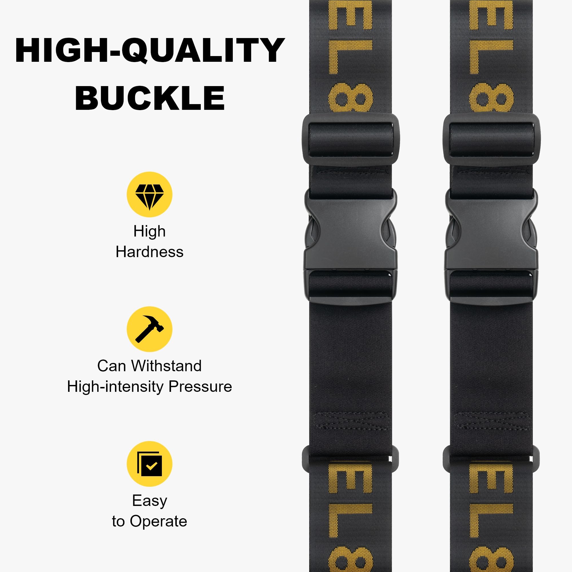 LEVEL8 Luggage Straps Suitcase Belt Buckle Straps Add-A-Bag Travel Accessories, Heavy Duty Strap, 2-Pack, Black