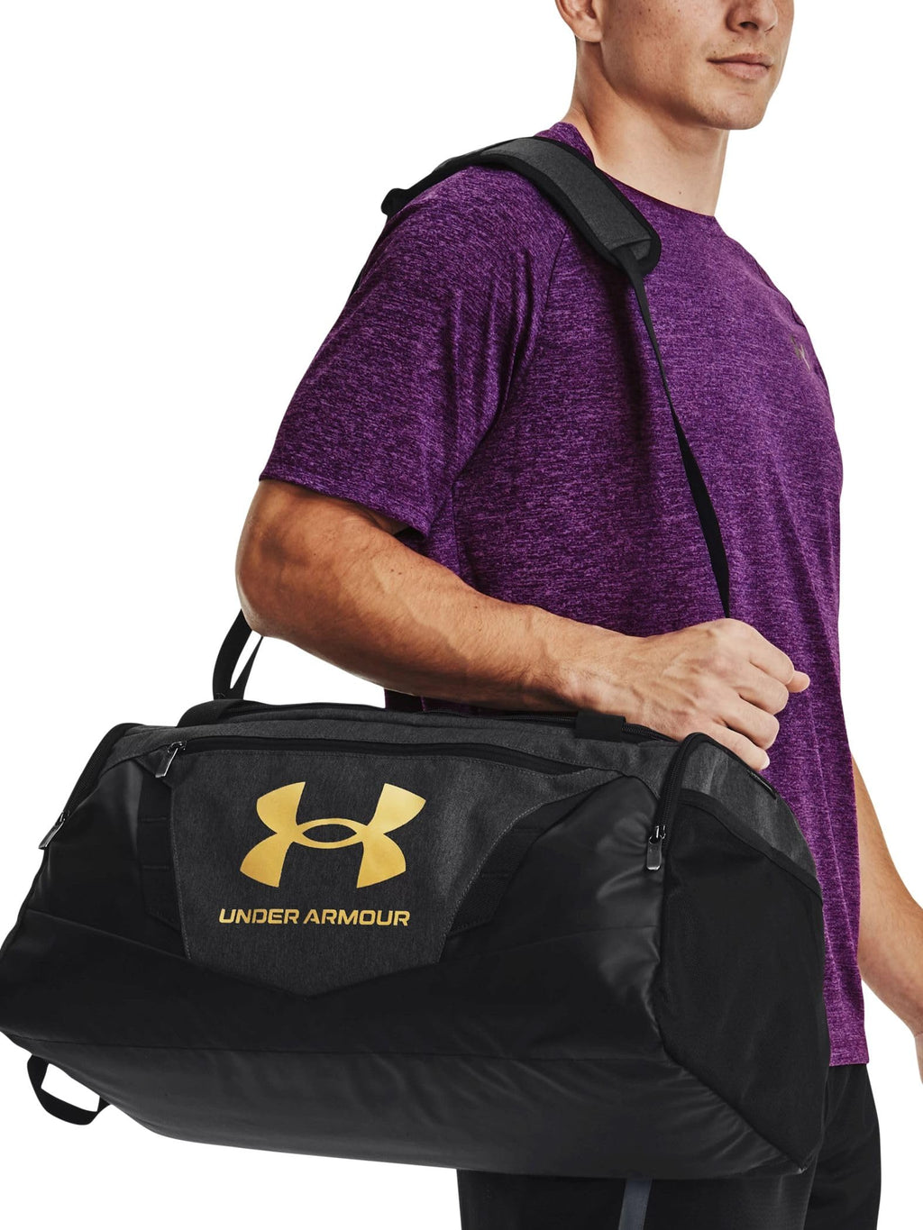Under Armour Unisex-Adult Undeniable 5.0 Duffle, Black Medium Heather (002)/Metallic Gold, Small