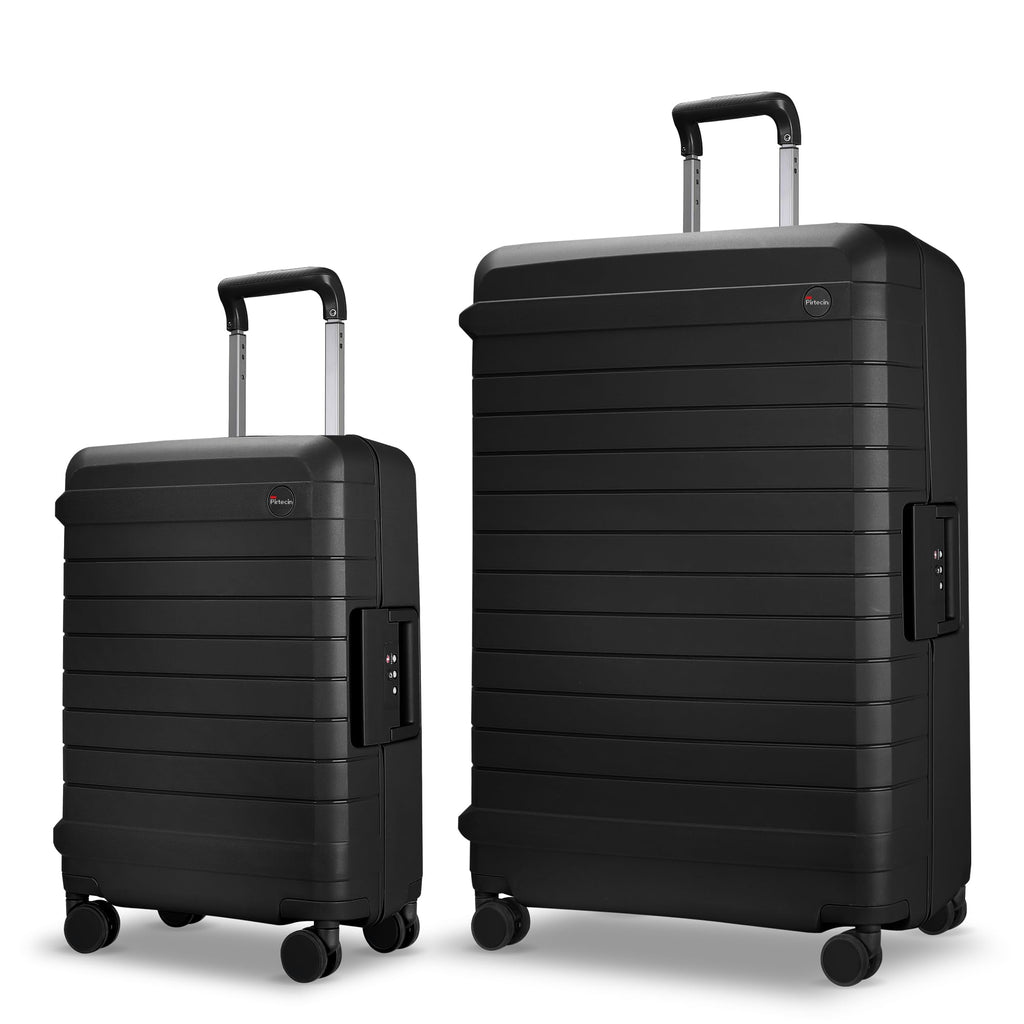 Pirtecin Luggage Sets 2 Piece, 20/28 Inch Hardside Zipperless Durable Suitcases with Spinner Wheels & TSA Lock, Black