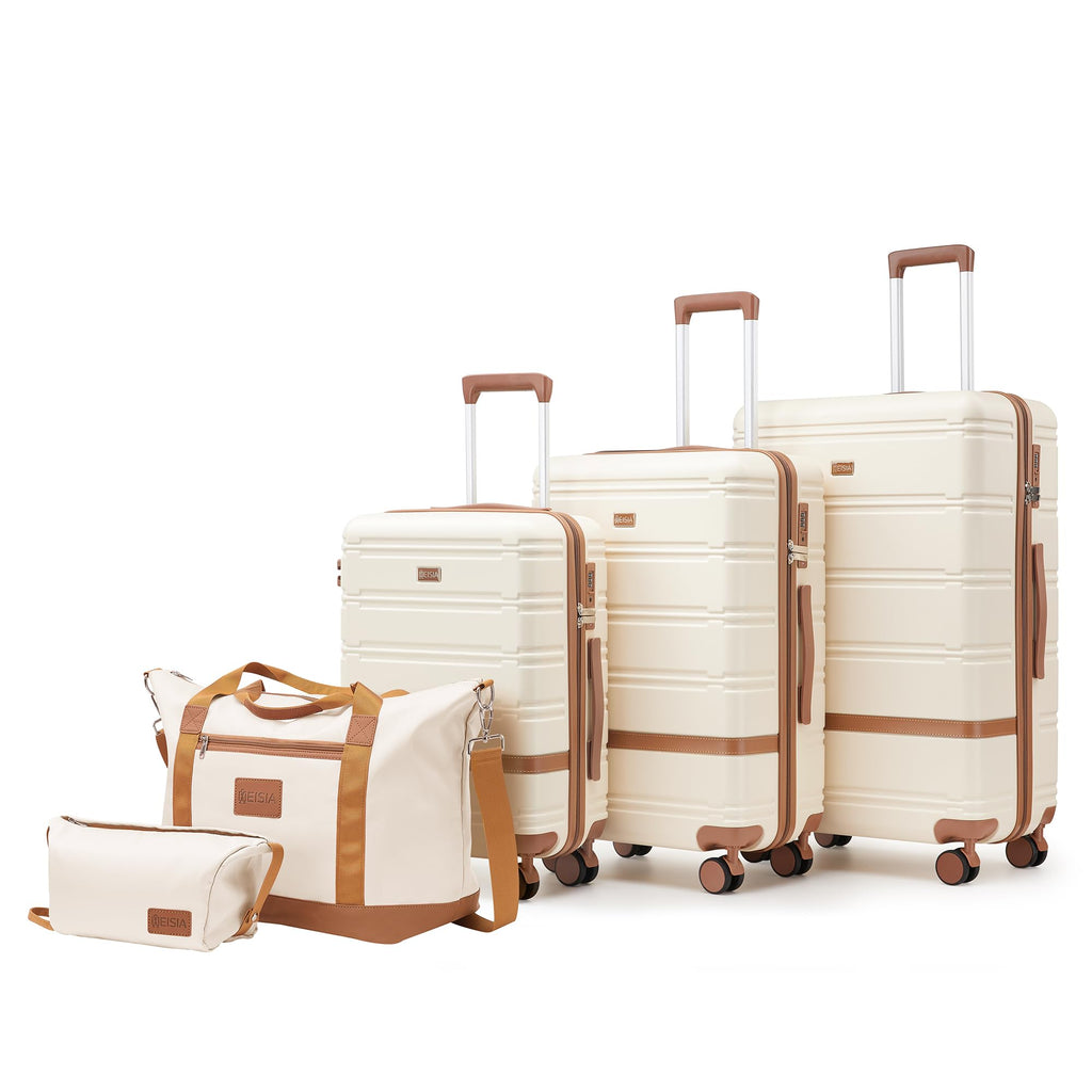 NEISIA Luggage Sets 3 Piece with spinner wheels, PC+ABS Hard Shell Travel Luggage,Lightweight Carry-on suitcases with TSA Lock,YKK Zippers (beige)
