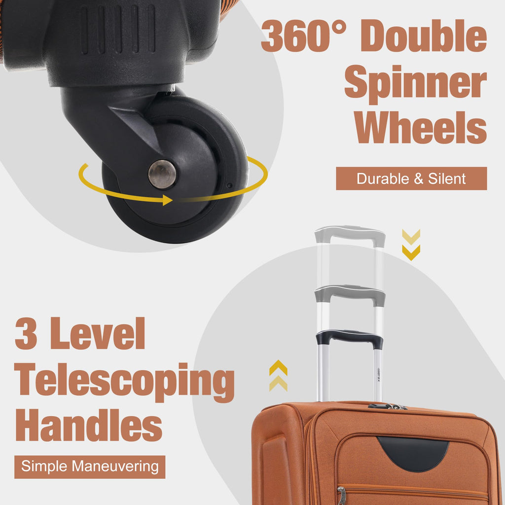 Merax Softside Luggage Set, 5 Piece Expandable Travel Suitcase Set with Spinner Wheels and TSA Lock,22" 26" 30"(Orange)