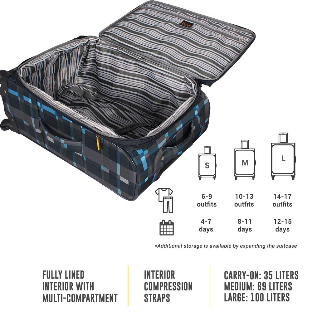 LUCAS Designer Luggage Collection - 3 Piece Softside Expandable Ultra Lightweight Spinner Suitcase Set - Travel Set includes 20 Inch Carry On, 24 Inch & 28 Inch Checked Suitcases (Old School Navy)