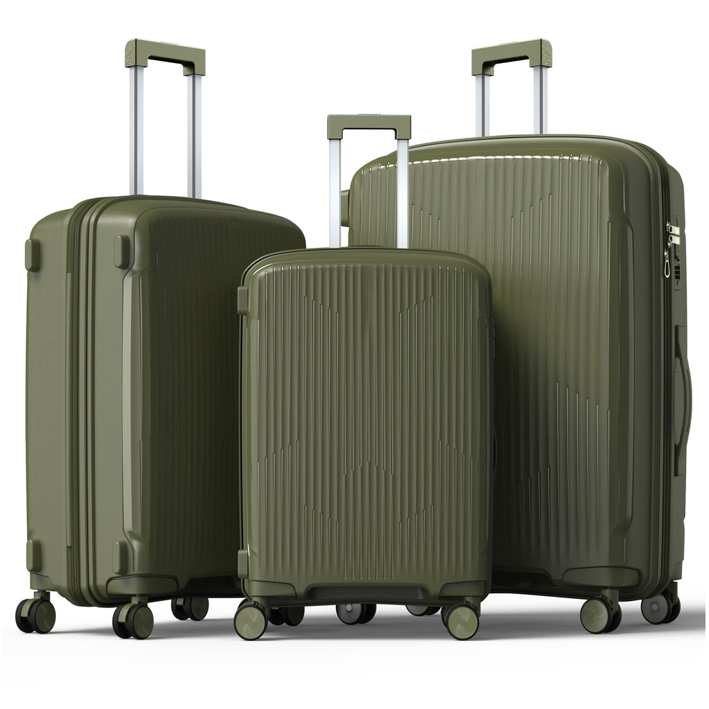 Nazhura Luggage Set, 3-Piece Hardside Suitcase Set, 20-inch Carry On, 24-inch, 28-inch Luggage (Oliver Green)
