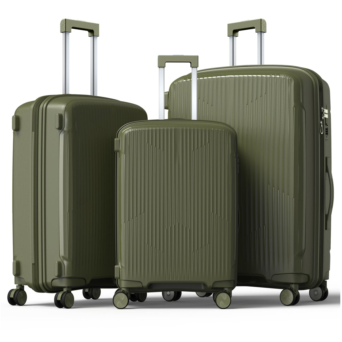 Nazhura Luggage Set, 3-Piece Hardside Suitcase Set, 20-inch Carry On, 24-inch, 28-inch Luggage (Oliver Green)