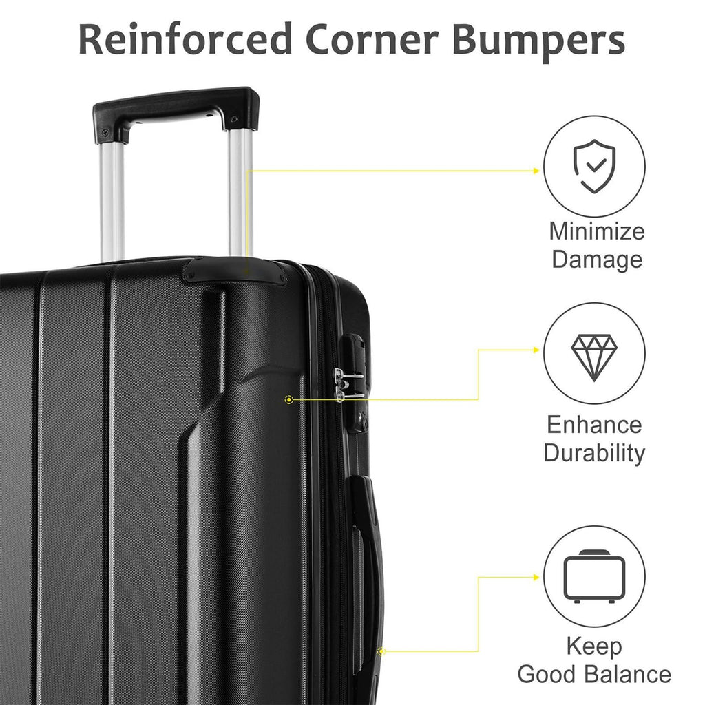 Japovker Luggage Sets 2 Piece Large Suitcases with Spinner Wheels, 20/28 Inch Hardshell ABS Expandable Luggage Set, Lightweight Suitcase Set with TSA Lock for Men Women Business Trip (Black)