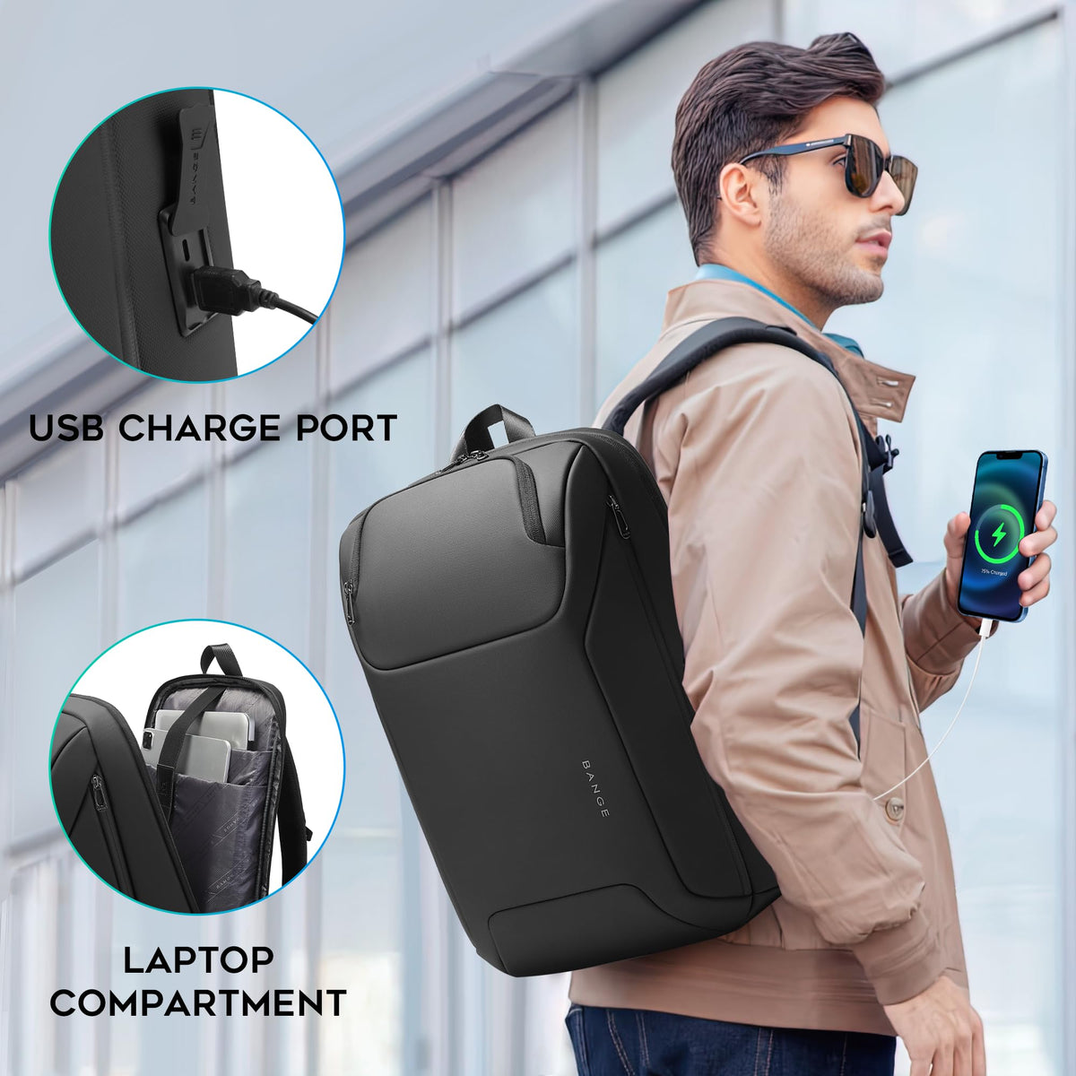 FUTURE AESTHEICS Business Laptop Backpack for Men,Women，15.6 Inch Water Resistant Travel smart Laptop Backpack Carry On Backpack with USB Charging Port，Large Business Work Durable Computer Bag