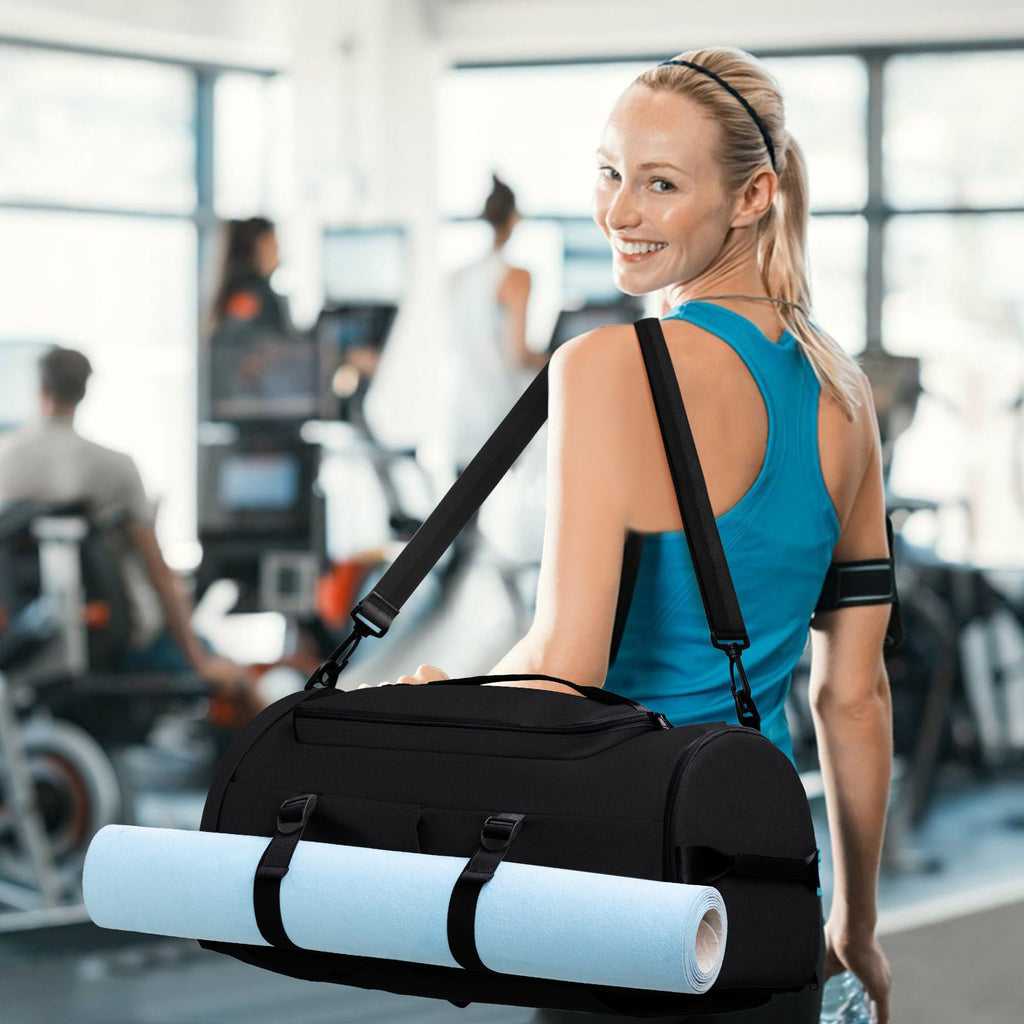 Gym Bag for Men Women with Shoes Compartment - Duffle Bag, Travel Backpack, Sports Backpack, Weekender Overnight Bag with Wet Pocket - Black, MIYCOO