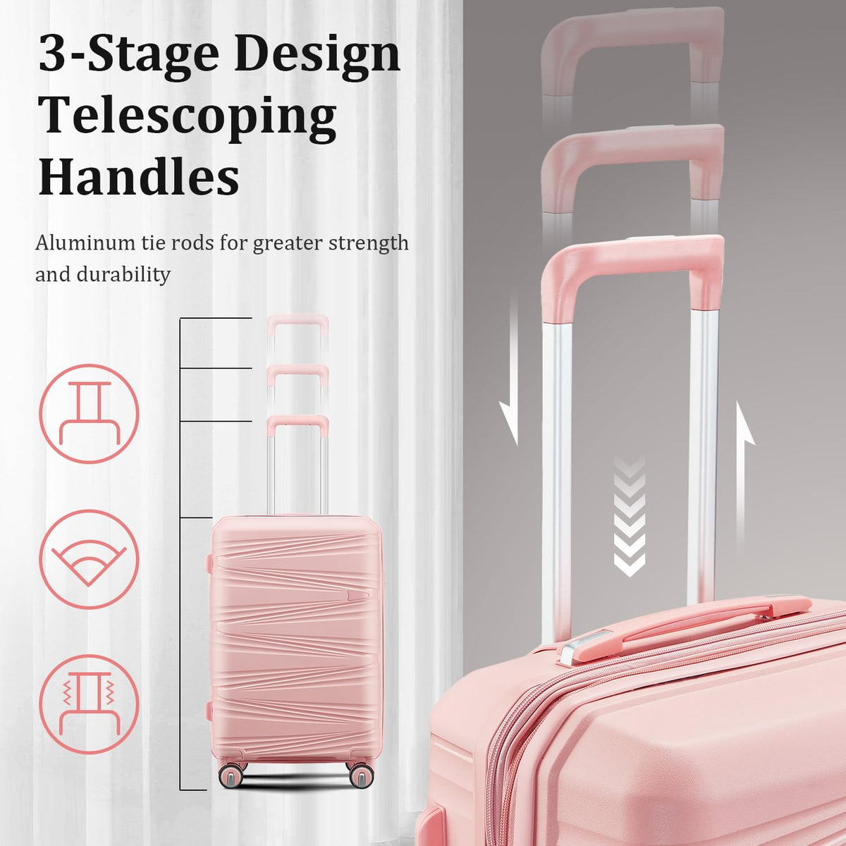 TRAVELEO 4 Piece Expandable Hardshell Pink Luggage Sets with Spinner Wheels, Lightweight Travel Suitcase Set with TSA Locks, 20 inch Carry On for Women (Pink, 4 Piece Set)