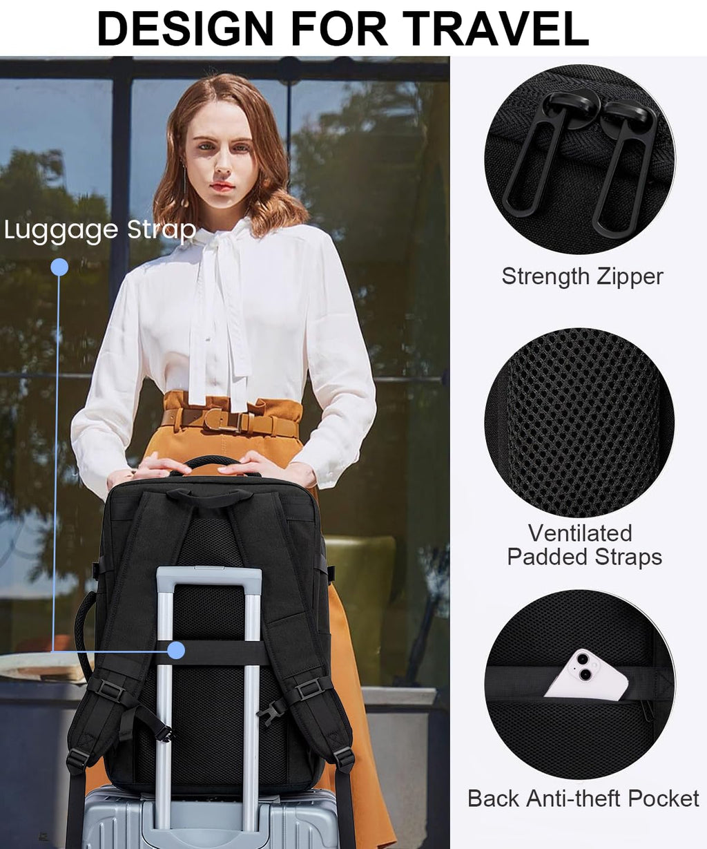 LOVEVOOK Travel Carry on Backpack, Large 40L Personal Item Travel Bag for Men & Women Flight Approved with 3 Packing Cubes, Suitcase Water Resistant Luggage Daypack Business Weekender Bag, Black