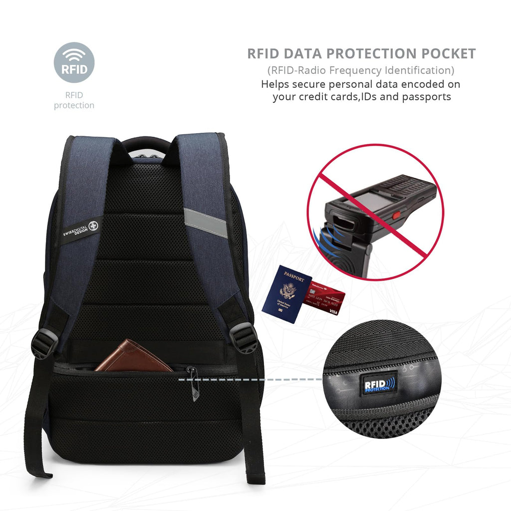 Swissdigital Design Travel Laptop Backpack for Men and Women, Business Backpack with USB Charging Port for Fits 16 Inch Notebook, Blue | SD1670-12