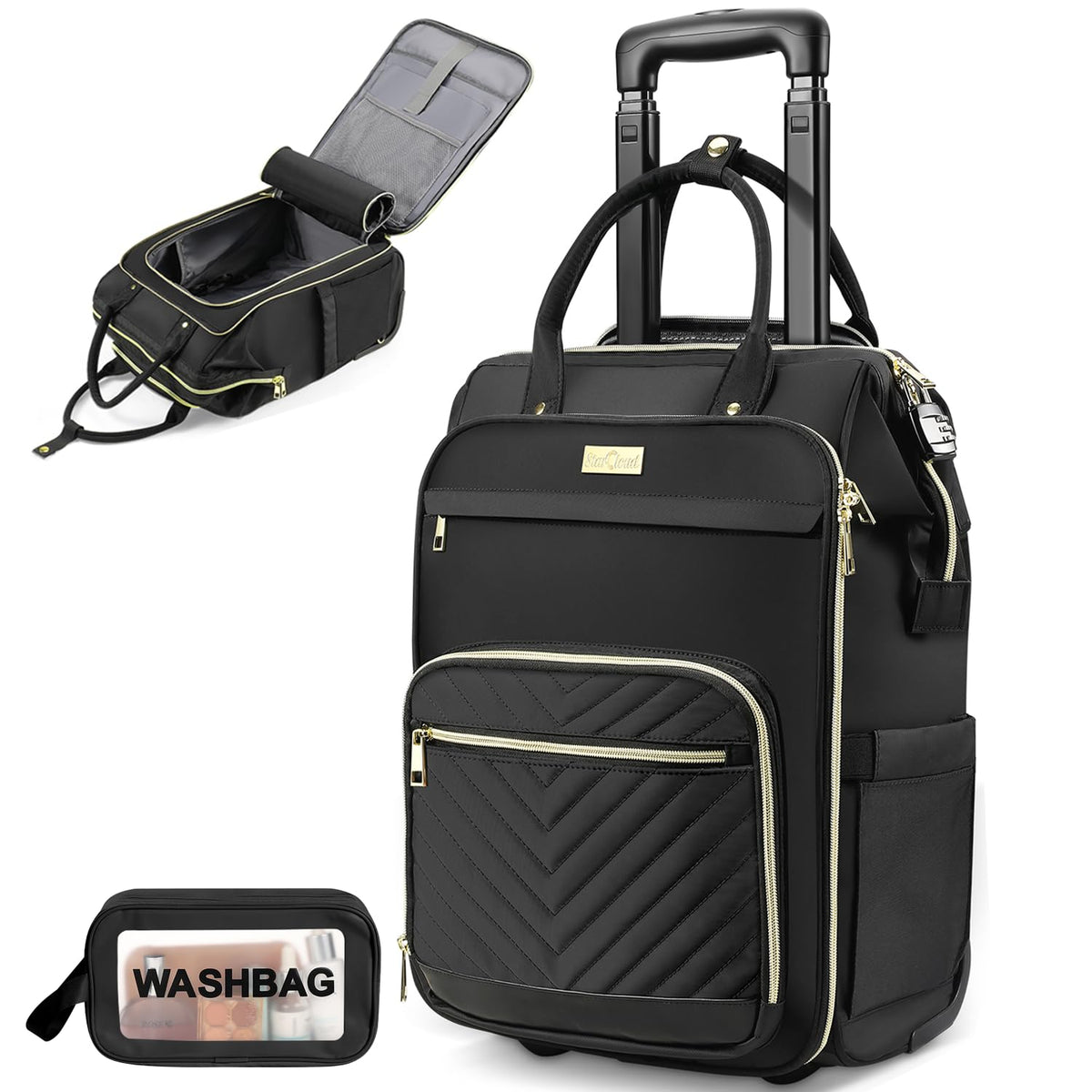 Star Cloud Rolling Backpack for Women,Dual-Opening Carry On Backpack with Wheels,Wheeled Laptop Backpack with Lock,USB & Type-C Charging Port, Softside Roller Backpack for Travel College Business Work