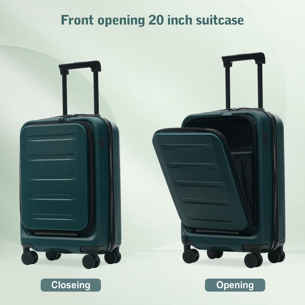 Merax Luggage Sets 5 Piece,Front Open Hardshell Expandable Suitcase with Spinner Wheels and Duffel Bags,Lightweight Carry on Luggage with USB Port,20/24/28IN,Dark Green