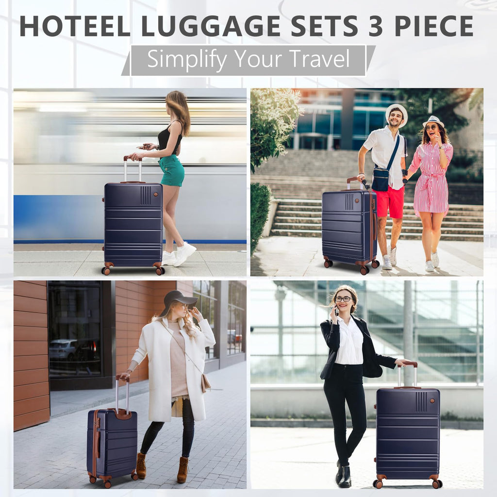 Hoteel Luggage Sets 4 Piece, 4-Yr Warranty Durable Suitcase Dual-Spinner Wheel TSA Lock, Lightweight Travel Hardshell PC+ABS Carry on Luggage for Men&Women, Navy(16/20/24/28 inch)