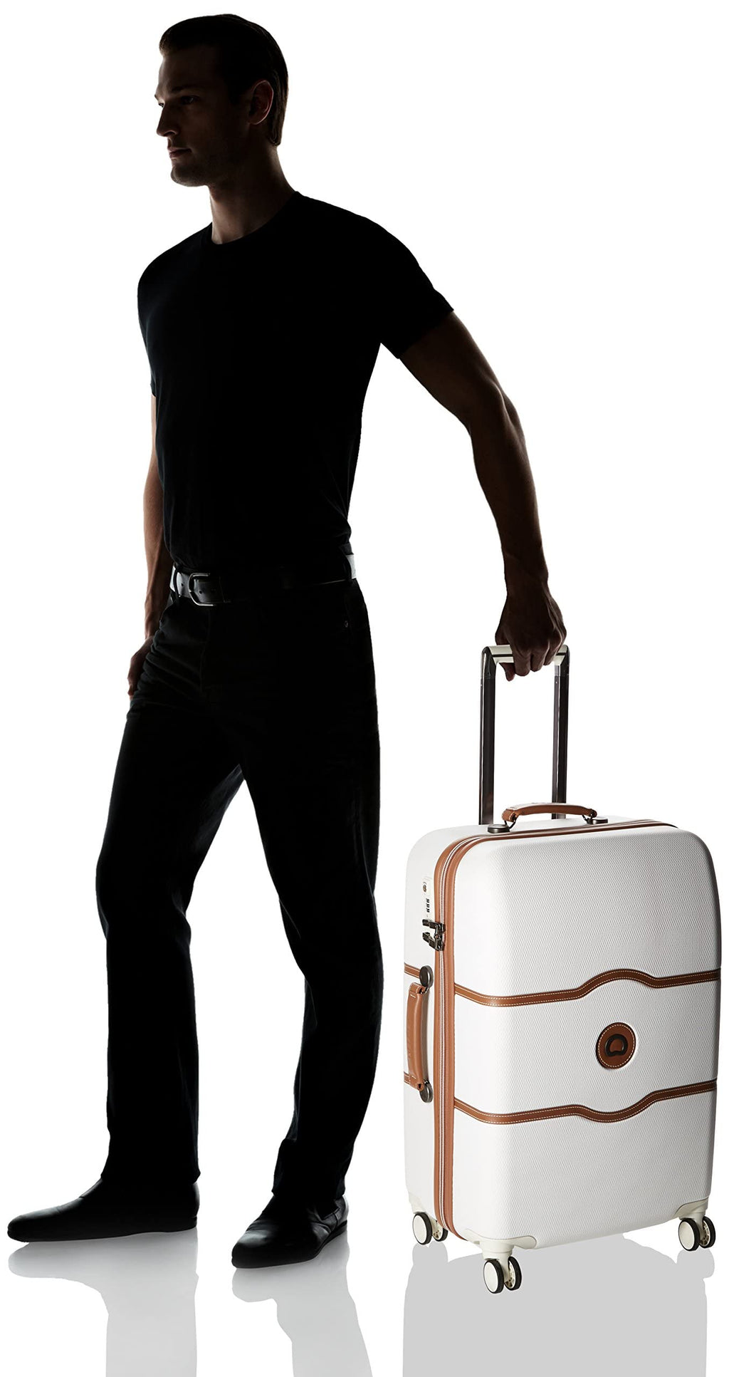 DELSEY PARIS Chatelet Hard+ Hardside Luggage with Spinner Wheels, Champagne White, Checked-Medium 24 Inch
