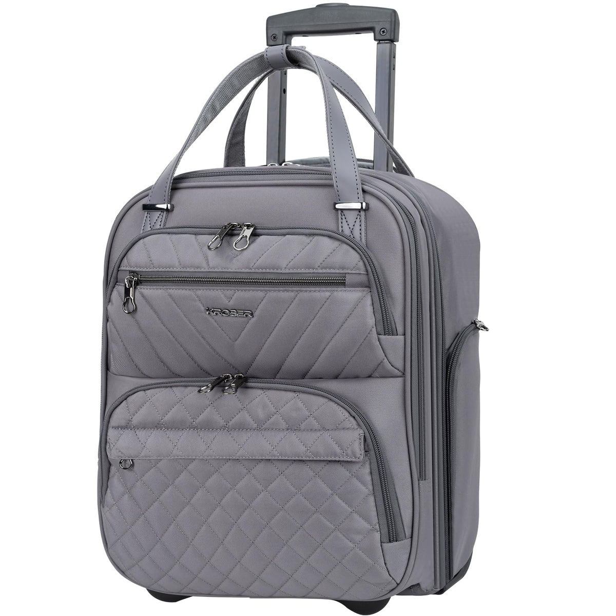 KROSER Carry On Underseat Multi-functional, 16-inch Underseater Lightweight Overnight Suitcase for Men Women, Grey