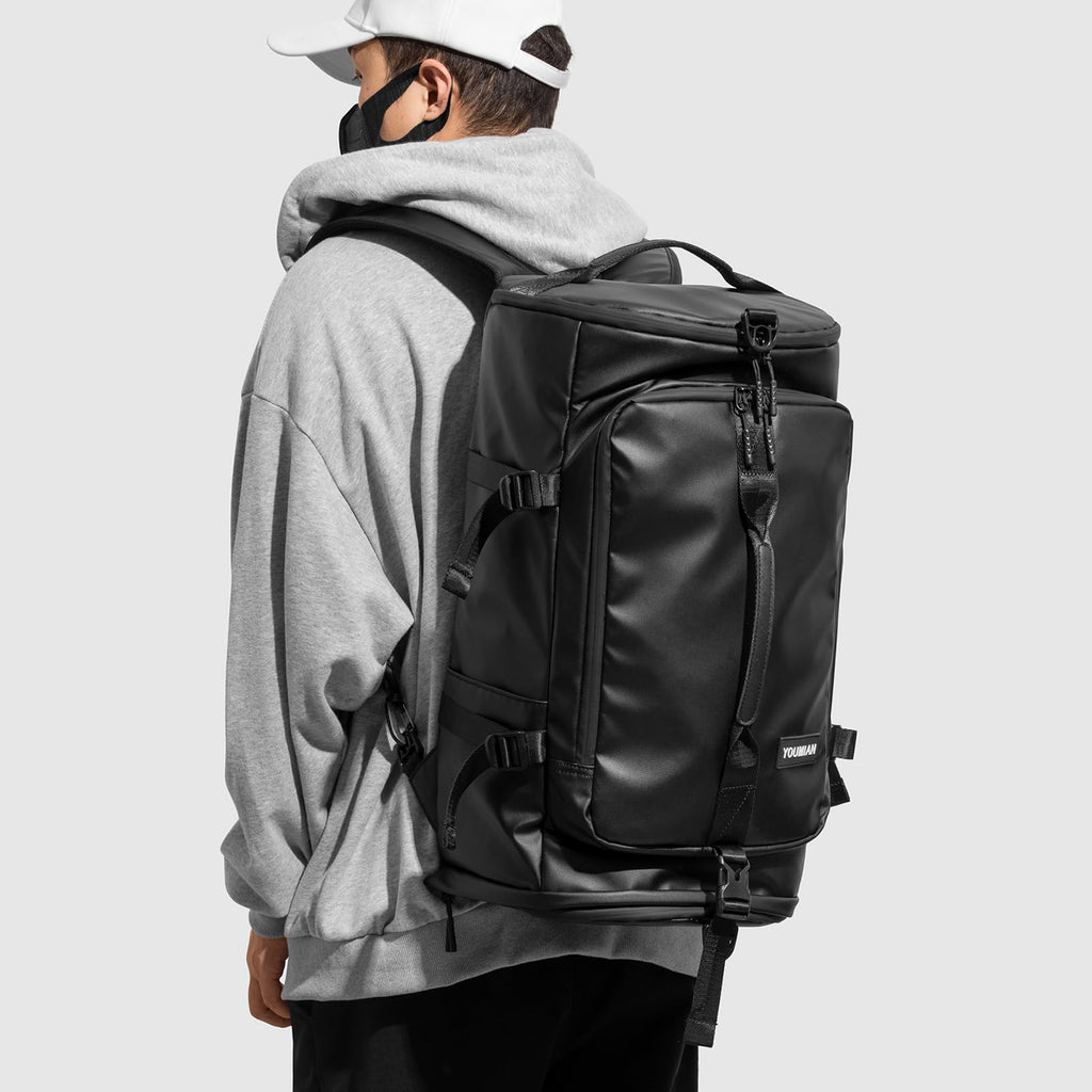 YOUMIAN Duffel Bag with Shoe Compartment Travel Backpack Men and Women Waterproof for Gym Motorcycle Helmet (Black)