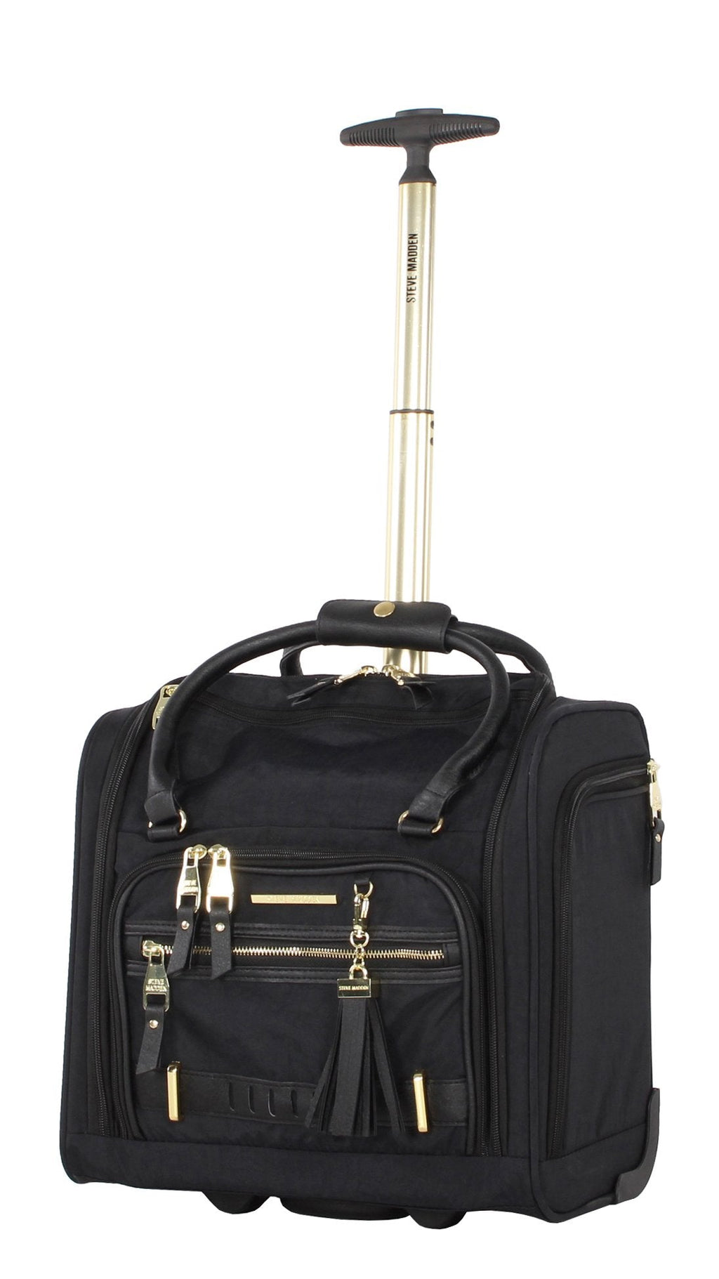Steve Madden Designer Luggage Collection- 3 Piece Softside Expandable Lightweight Spinner Suitcases- Travel Set includes Under Seat Bag, 20-Inch Carry on & 28-Inch Checked Suitcase (Peek-A-Boo Black)