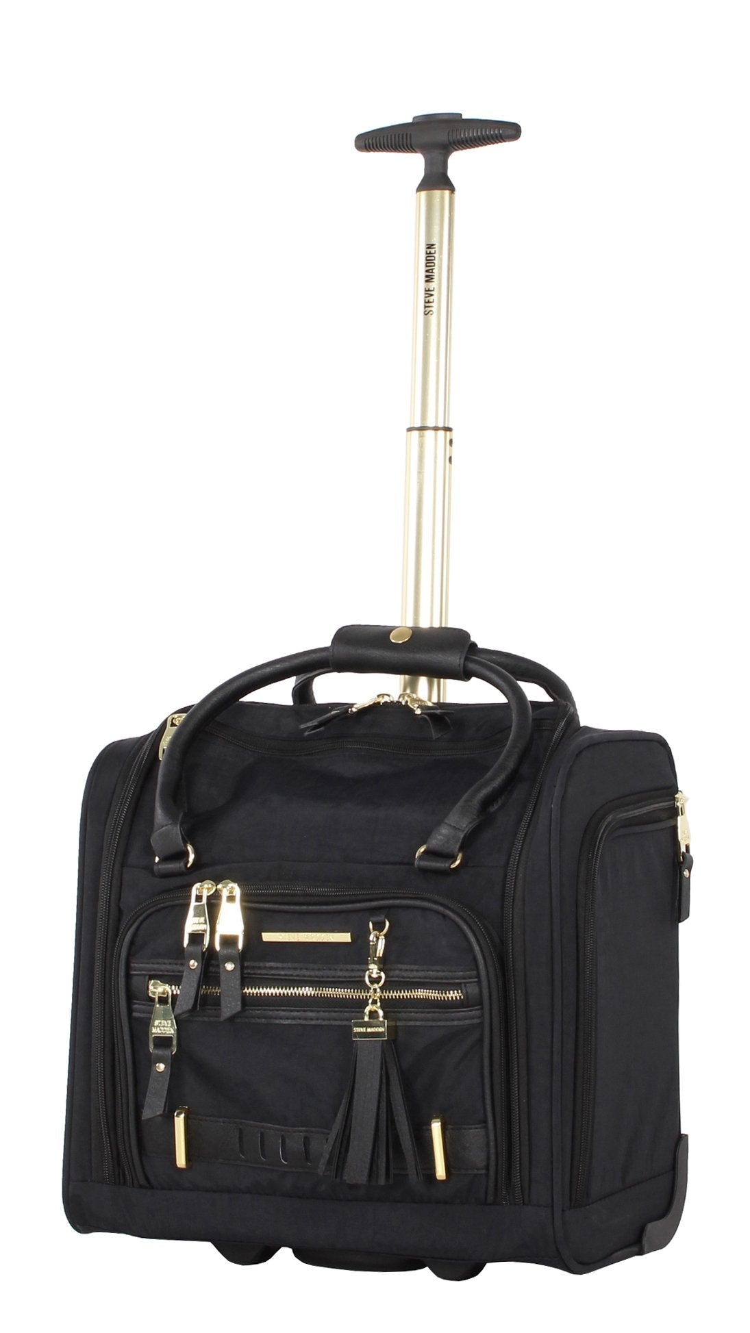 Steve Madden Designer Luggage Collection- 3 Piece Softside Expandable Lightweight Spinner Suitcases- Travel Set includes Under Seat Bag, 20-Inch Carry on & 28-Inch Checked Suitcase (Peek-A-Boo Black)