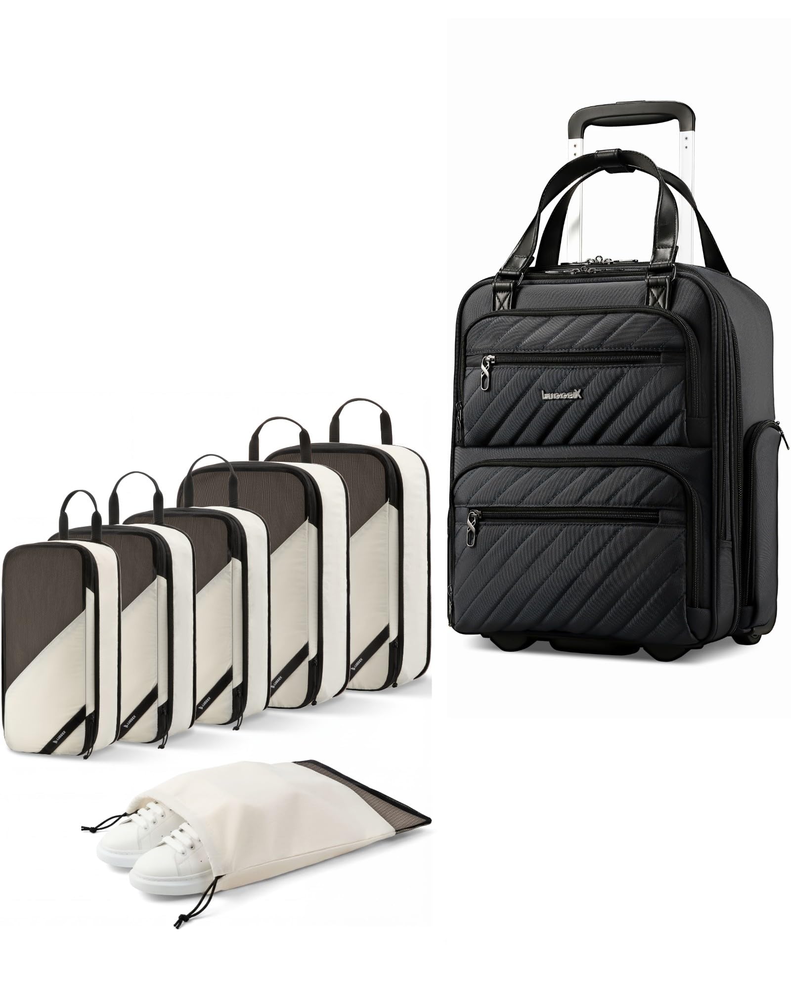 LUGGEX Underseat Carry On Luggage and 6 Set Packing Cubes Bundle – Travel Essentials