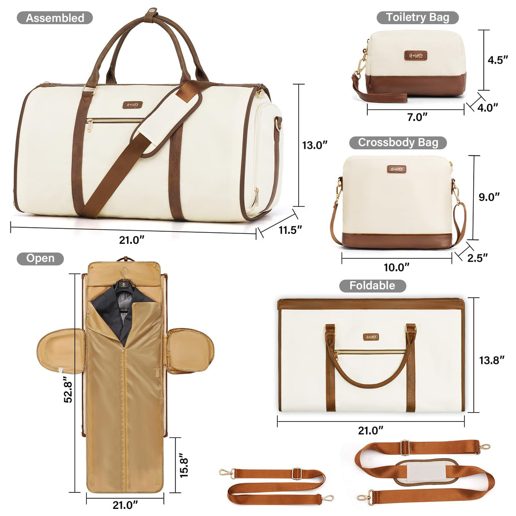 Coolife Garment Bag Travel Foldable Garment Duffel Bag Carry On Weekender Bag Suit Bag Dress Bag Convertible for Hanging Clothes Overnight Bag for Women Men Business Travel 3 Piece Set