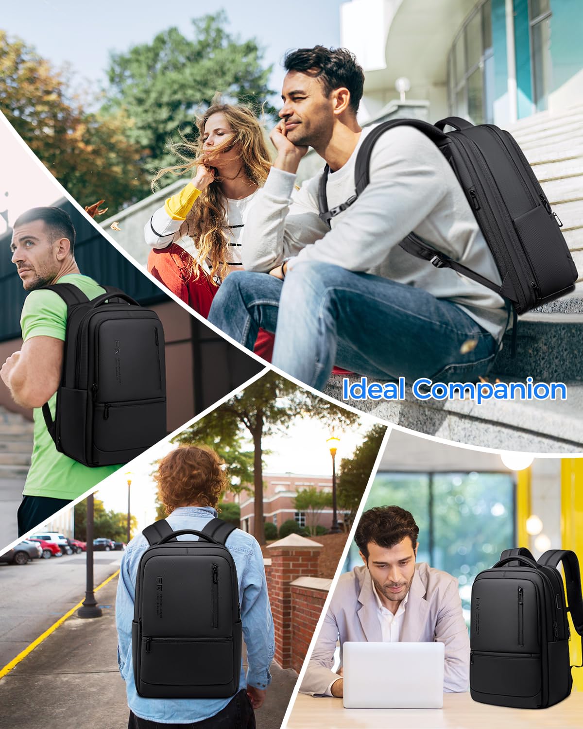 Fenree.geer Expandable Travel Laptop Backpack, 15.6 Inch Computer Backpack with USB Charging Port, Water Resistant Black Mens Laptop Bag