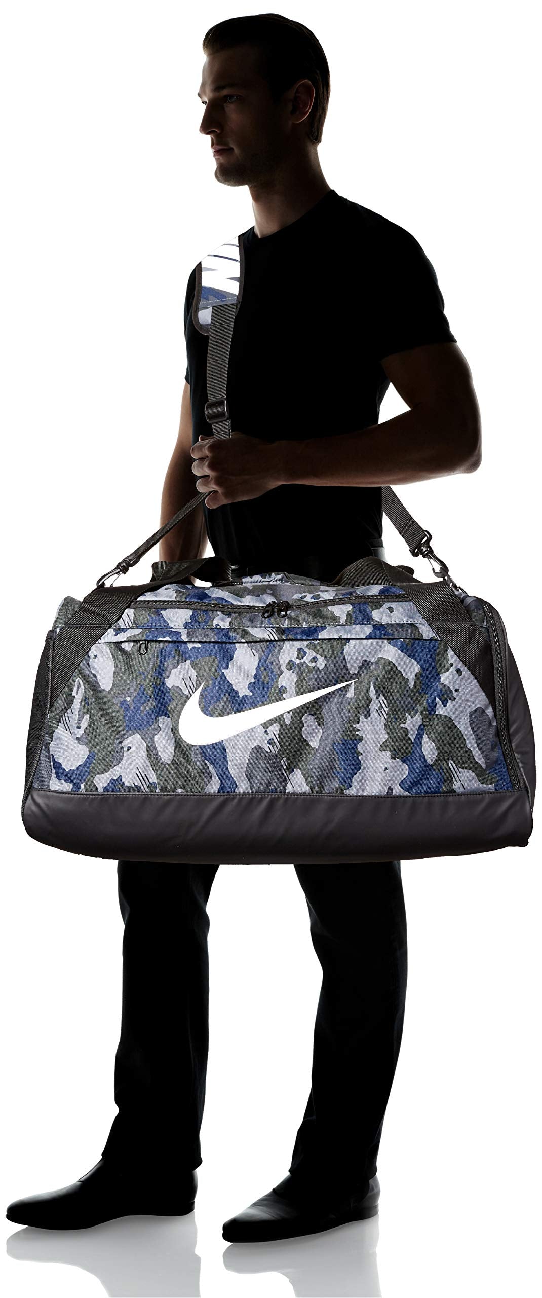 NIKE Brasilia Medium Duffle - All Over Print, Dark Grey/Black/White, Misc